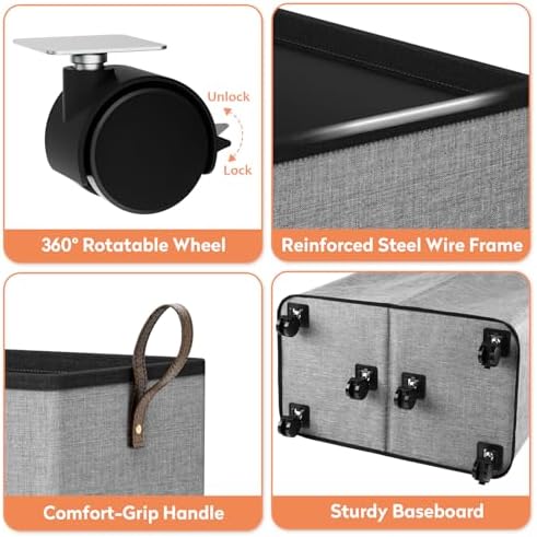 SpaceTrove Rolling Laundry Basket with Wheels, Laundry Hamper, 155L, Grey - Image 5