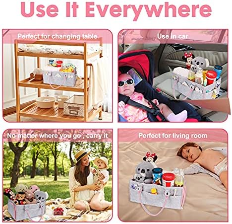 XUANGUO Large Felt Baby Diaper Caddy Organizer with Handles for Girls, Pink - Image 4