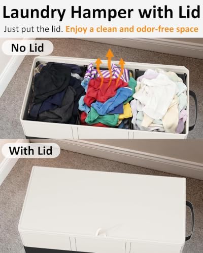 Optish 180L Laundry Hamper 3 Section, Large Hamper with Mesh Bags & Lid - Image 5