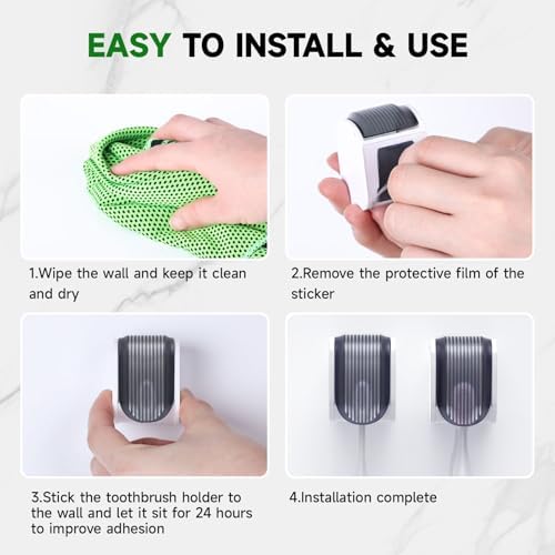 4 Pcs Toothbrush Holders Wall Mounted, Single Slot Design, Shower Self Adhesive Wall Mounted Toothbrush Holder with Cover, Waterproof and Dustproof, Suitable for Bathroom, Family, Travel (Grey) - Image 6