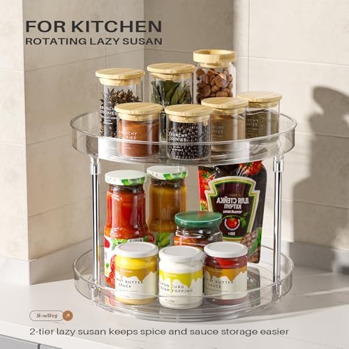 2 Pack 2 Tier Lazy Susan Turntable Organizer, Clear Rotating Lazy Susan - Image 4