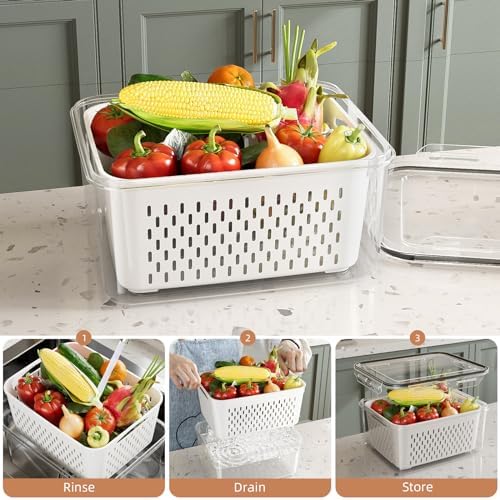 KEMETHY 10 Pack Fruit Storage Containers for Fridge with Removable Colanders - Food Storage Containers with Lids, BPA-Free Produce Containers Keep Fruits, Vegetables, Berry, Meat Fresh Longer - Image 5