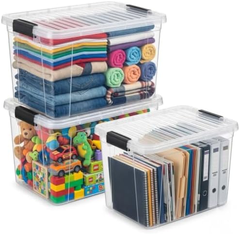 Superio 14.7 Quart Clear Plastic Storage Boxes with Lids, Stackable Organizer Containers, BPA-Free Storage Bins for Home, Office, School & Dorm, 3 Pack by Superio