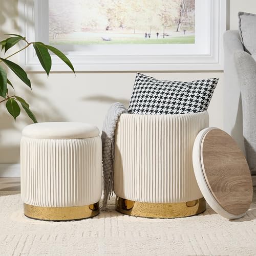 Royal Windsor Round Ottoman with Storage Set of 2, Storage Vanity Stool by RoyalWindsor