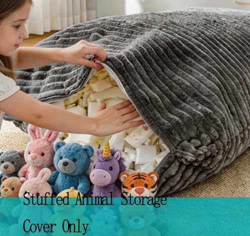 Kisoy Stuffed Animal Storage Bean Bag Bed Cover (No Filler) Washable - Image 2