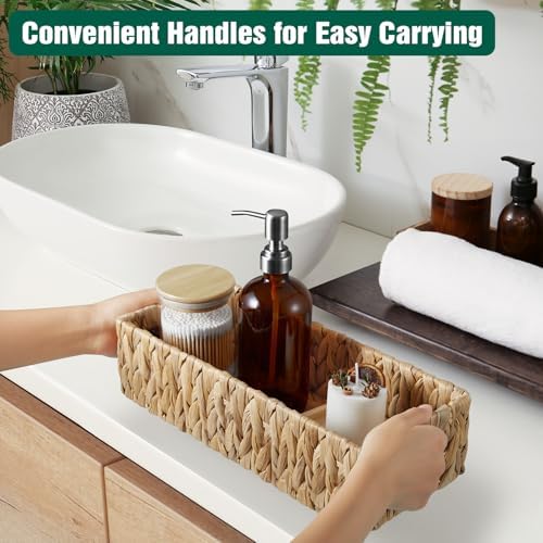 dreamkey Toilet Basket Tank Topper, Set of 2 Water Hyacinth Wicker Bathroom Storage Baskets, Back of Toilet Organizer for Toilet Paper, Towels, Toiletries, Hand Woven Nesting Baskets with Handles - Image 7
