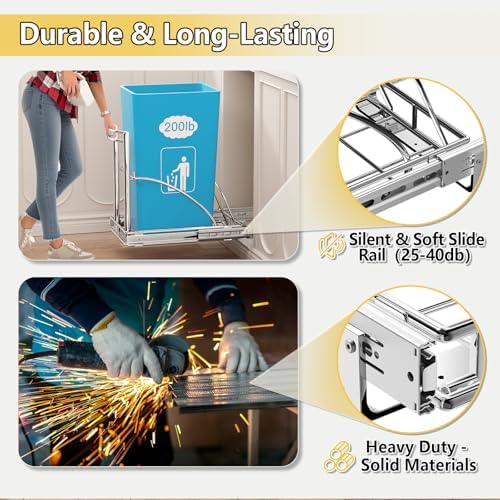 Under Sink Trash Can Pull Out, Fits 7-13 Gal/50 Qt Bins - Image 3