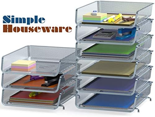 Simple Houseware Stackable Letter Tray Organizer, 3-Pack, Silver - Image 3