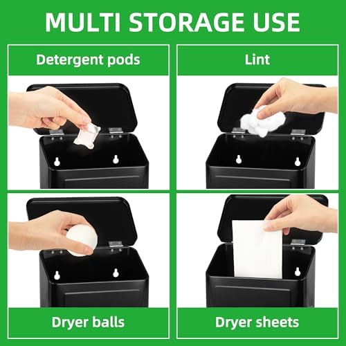Magnetic Lint Bin for Laundry Room, Metal Lint Trash Can with Lid and Brush, Wall Mounted Lint Box for Dryer, Farmhouse Laundry Room Decor, Black - Image 6