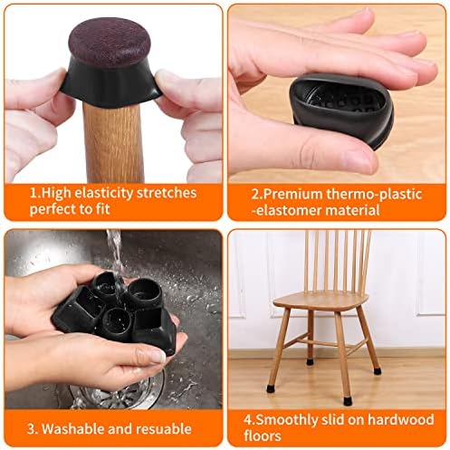 Ezprotekt 24 Pcs Round Silicone Chair Leg Floor Protectors with Felt, Floor Protectors for Chairs, Felt Furniture Pads Cups for Hardwood Floors, Chair Leg Caps Covers (M Fit: 0.86"-1.02", Black) - Image 5