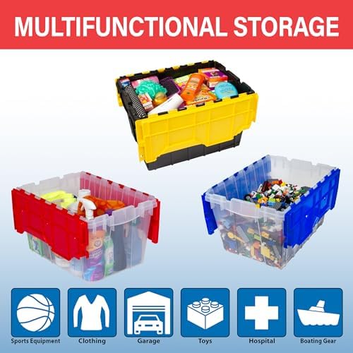 Akro-Mils 98486 12-Gallon Plastic Stackable Storage Keepbox Tote Container with Attached Lid, 21-1/2 Inch x 15-Inch x 12-1/2 Inch, Clear/Blue, Pallet of 48 - Image 4