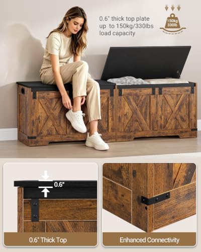 Hzuaneri 59 inches Farmhouse Storage Chest and Bench | 70 Gal | 330lb Seat - Image 5
