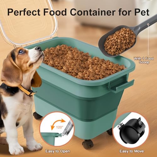 Dog Food Storage Container, 15-23 Lbs Collapsible Dog Food Container with Transparent Airtight Lid, Wheels and Scoop, Travel Pet Food Storage Container for Cat, Dog and Bird, Keep Dry Food Fresh - Image 3