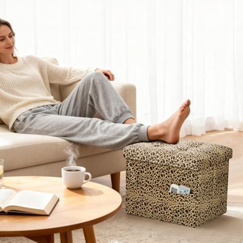 AmasSmile Ottoman with Storage,Folding Chest,17" Velvet,Leopard 2 Pack - Image 2
