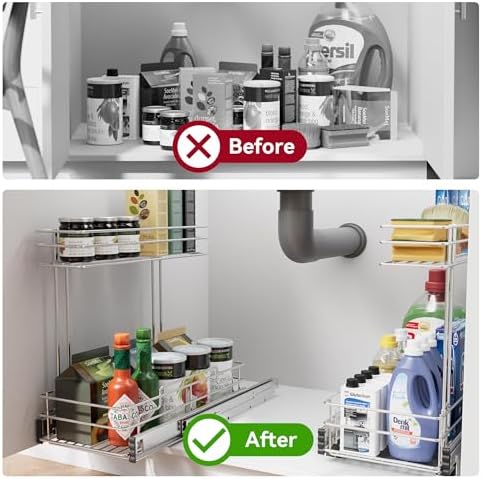 Under Sink Organizer 9" W X17 D, Pull Out Cabinet Organizer 2 Tier - Image 3