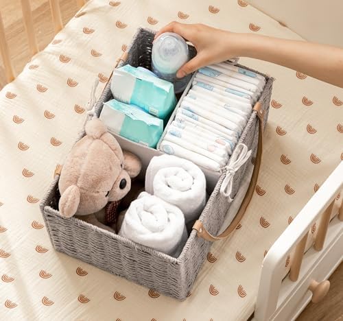 HBlife Large Baby Diaper Caddy Organizer, Paper Rope Storage Baskets Nursery Bin with Removable Divider, Portable Car Organizer for Diapers, Baby Shower Gifts, Newborn Essentials Must Haves - Image 4