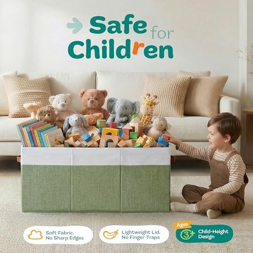 SoftOwl Extra Large Toy Storage Organizer with Lid - Sturdy, Collapsible Toy Chest Storage Box Design - Toys Bin with Dividers for Kids, Nursery, Bedroom, Playroom 37"x16"x14" - Image 3