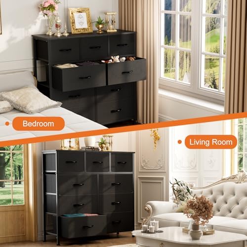 Sweetcrispy 9-Drawer Fabric Dresser Storage Tower with Wood Top, Black - Image 5