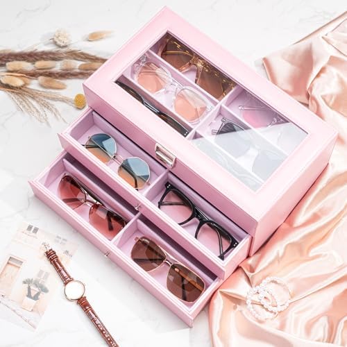 ProCase 3-Layer Sunglasses Storage Organizer -Pink - Image 3