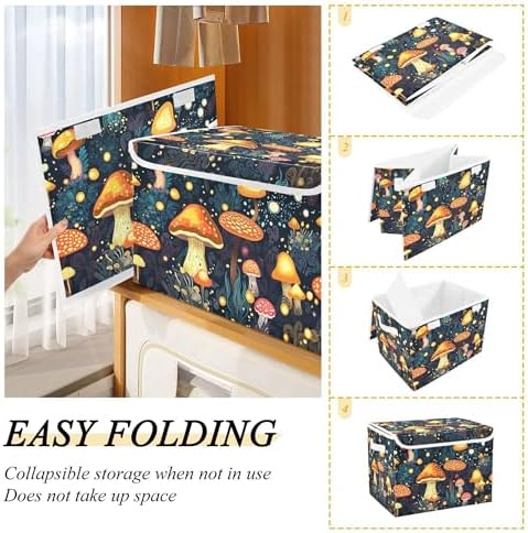 Mushrooms Storage Bins with Lids and Carrying Handle,Foldable Storage Boxes Organizer Containers Baskets Cube with Cover for Home Bedroom Closet Office - Image 4