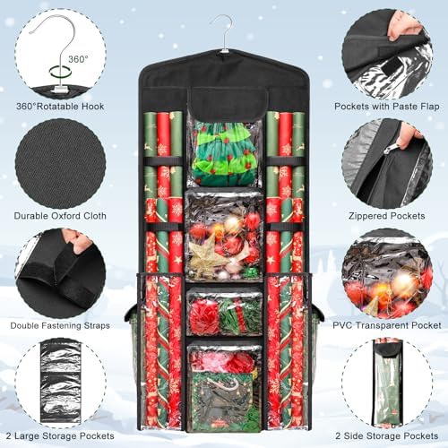 AHIER Hanging Gift Bag Wrapping Paper Organizer Storage, 40"x17" - Image 3