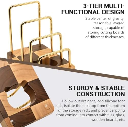 Chopping Board Rack with Rubberwood Base – 3 Slot Wood Cutting Board Holder - Image 3