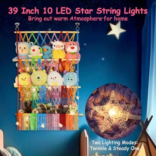 3 Tier Stuffed Animal Storage Net, 24x39 Inch Plushies Storage,Rainbow - Image 5