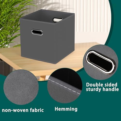 Black Foldable Storage Cubes Bins, Fabric Storage Box Cubes Organizer Baskets with Dual Handles for Home Organizer,Set of 6,(Gray) - Image 7