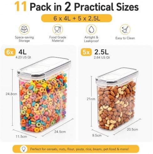11 Pack Cereal Containers Storage Set (4L, 2.5L), BPA Free, Leak Proof - Image 3