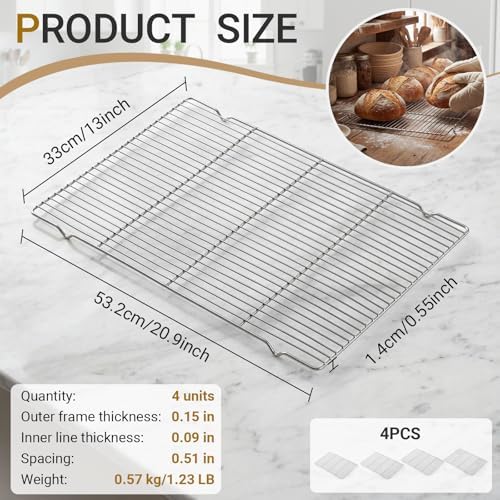 Lounsweer 4 Pcs Cooling Racks, 21L X 13W X 1H Stainless Steel Wire Rack for Baking Sheet, Large Cookie Cooling Rack, Oven Safe Cooking Racks for Sheet Pan, Dishwasher Safe, 2/3 Size - Image 2