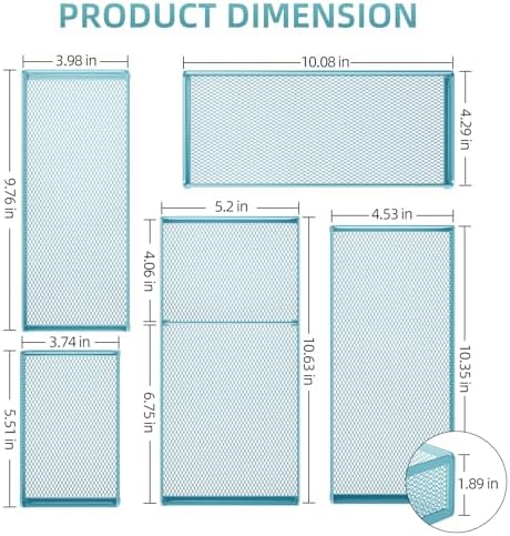 Marbrasse 5 Pack Desk Drawer Organizer Set, Mesh Drawer Storage Trays with 1 Adjustable Divider, Desk Organizers and Accessories, 5 PCS Drawer for Office Supplies, Makeup & Vanity (Blue) - Image 2