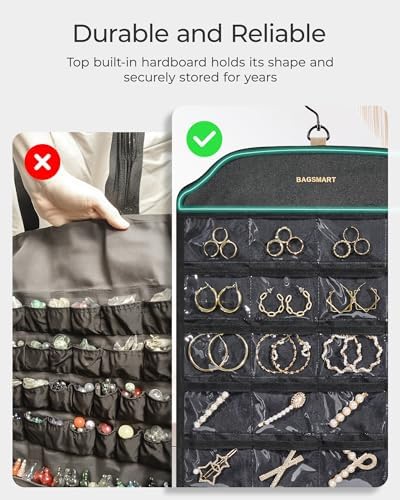 BAGSMART Earring Holder Organizer, Hanging Jewelry 56 Pocket Storage Storage for Women Accessories, Earring for Wall Holding Jewelries Black, 1 Piece - Image 4