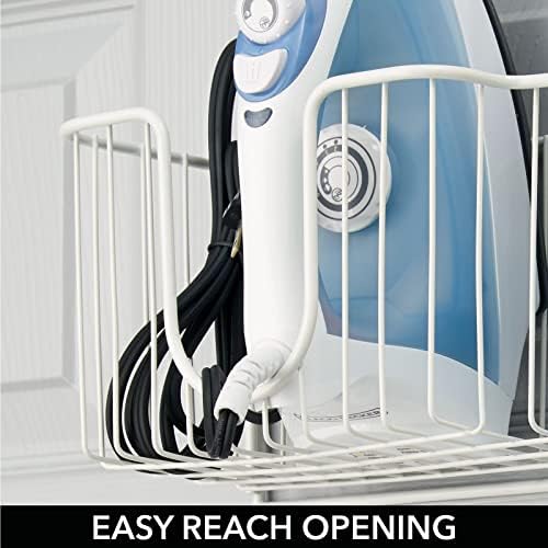 mDesign Wall Mounted Ironing Board Holder - Steel Ironing Board Rack for Easy Organisation - includes Basket for Iron Storage - White - Image 6