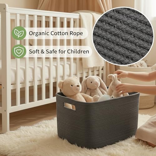 JMvicyroam 65L Large Woven Cotton Rope Blanket Basket, Grey - Image 4