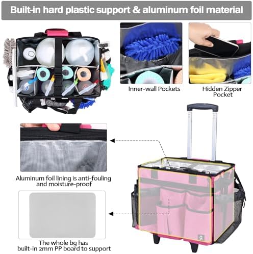 Rolling Cleaning Caddy Bag Built-in Hard Plastic Sheet Detachable Trolley - Image 4