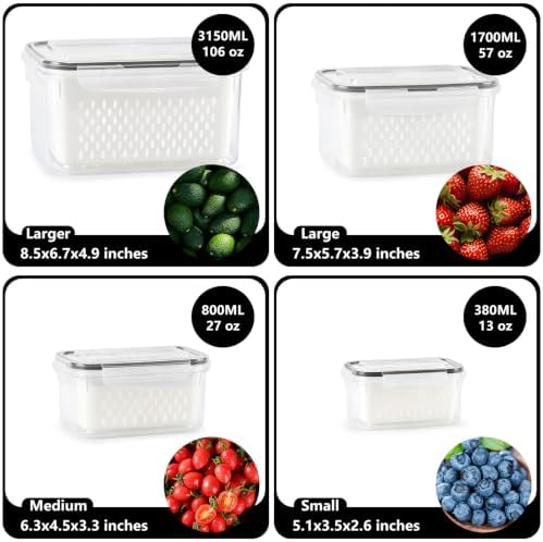 8 Pack Fruit Storage Containers for Fridge, Produce Container with Colander - Image 3