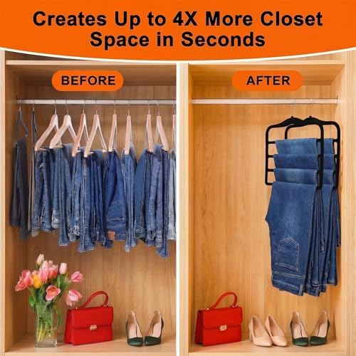 2-Pack Velvet Pants Hangers - Space Saving Multi-Layer Non-Slip Closet Organizers for Jeans, Trousers & Scarves - Ideal Dorm Room Storage Solution for Small Spaces - Image 2