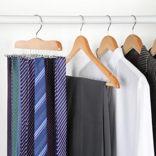 TOPIA HANGER Tie Rack Hanger for Closet 2 Packs, Wooden Tie Organizer for Men with 24 Folding Hooks, Space Saving Necktie Holder for Storage and Display Bra, Tank Top, Camisole (Natural) - CT14N-2 - Image 6