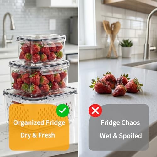 Runhike Strawberry Container Fruit Storage Containers for Fridge 3 PCS - Image 4