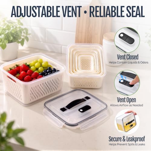 Fruit Storage Containers for Fridge: 5 PCS with Removable Colander, Handle - Image 5