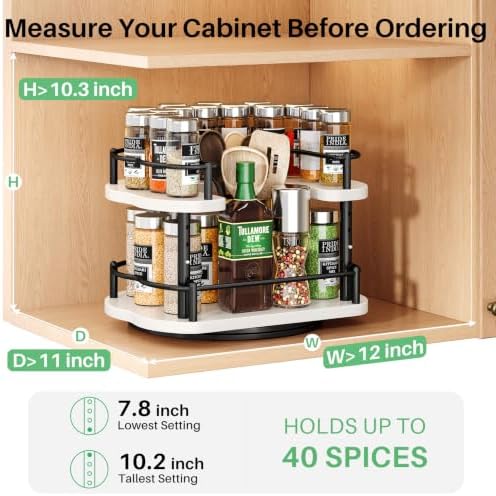 SNTD Lazy Susan Spice Rack Organizer for Cabinet, Wood, White, 12 in - Image 2