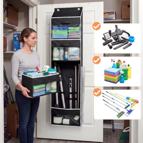 Black Over Door Wrapping Paper Organizer Storage with 3 Removable Drawers & Side Pockets – Dual Use Design with Elastic Straps – Christmas Gift Wrap Storage for Ribbons, Bows,Ornament and Other Tools - Image 7