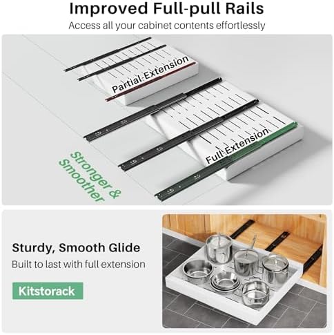 Pull out Cabinet Organizer, 2-pack, Expandable(12"-20") Heavy Duty Slide out Drawers Fixed with Adhesive Nano Film for Pots, Roll out Shelf Storage for Kitchen Base Cabinet Organization(3 Rails) - Image 5