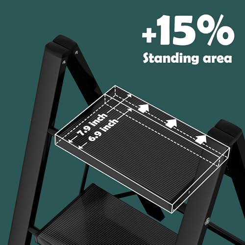Taranta 2 Step Stool Foldable,Aluminum Step Ladder-BlackWoodgrain - Image 3