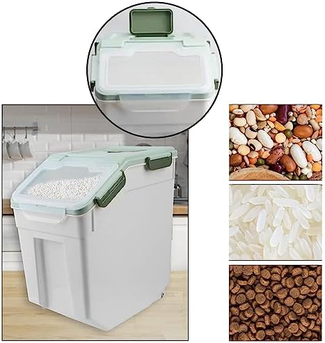 25LB Large Flour Storage Container Bin ,2 Pack Airtight Plastic with Wheels Seal Locking Lid Dispenser Organizer Storage Bin with Measuring Cup & Scoop for Flour, Rice, Grain 50LBS Total - Image 2