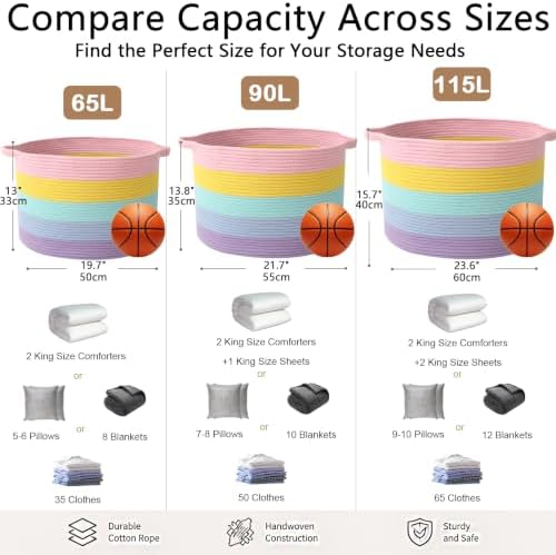 115L Large Blanket Basket,Rope Woven Laundry Basket-Colorful - Image 2