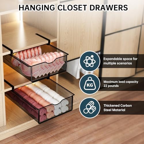 2 Pack Underwear Sock Drawer Organizer Set, Pull-Out Storage Baskets for Bra & Clothing, Closet & Dorm Room Organization Essentials(Black) - Image 2