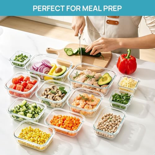 Vtopmart 12 Pack Glass Food Storage Containers with Lids Green - Image 3
