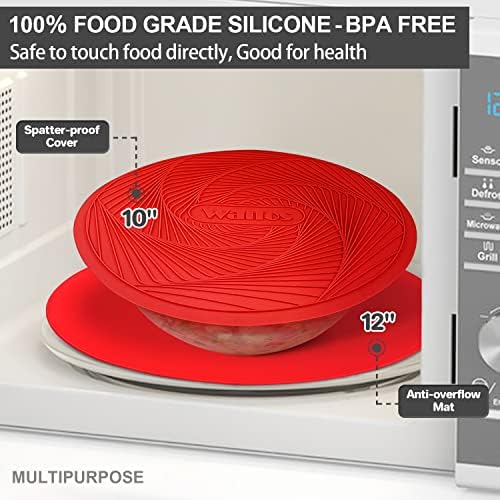 Walfos 12 10 Inch Silicone Microwave Mats, Microwave Splatter Cover for Food, Pot Holders for Kitchen, Non-Slip Heat Resistant Silicone Mats for Microwave, Oven, Hot Pan, Pot (Red) - Image 6