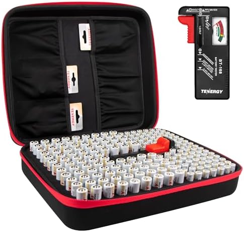 Tenergy Large Battery Organizer Storage Case with Battery Tester, Holds 100 AA Batteries & 100 AAA Batteries (Batteries not Included) by Tenergy